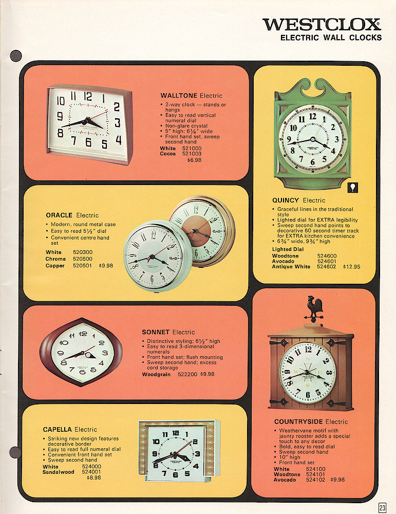 Westclox Canada 1970 - 71 Catalog > 23. 1970 - 1971 Westclox Canada Clock and Watch Catalog; Westlox Division; General Time of Canada Limited; page 23