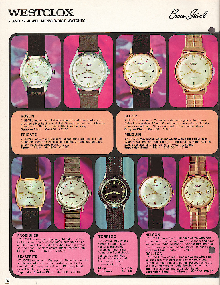 Westclox Canada 1970 - 71 Catalog > 24. 1970 - 1971 Westclox Canada Clock and Watch Catalog; Westlox Division; General Time of Canada Limited; page 24