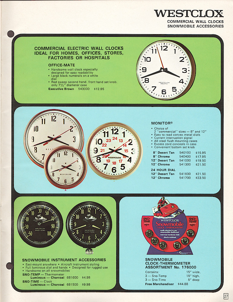 Westclox Canada 1970 - 71 Catalog > 27. 1970 - 1971 Westclox Canada Clock and Watch Catalog; Westlox Division; General Time of Canada Limited; page 27