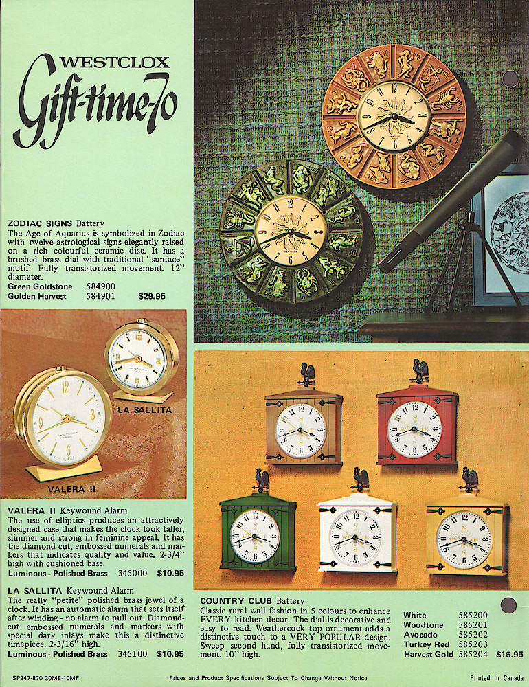 Westclox Canada 1970 - 71 Catalog > New-2. 1970 - 1971 Westclox Canada Clock and Watch Catalog; Westlox Division; General Time of Canada Limited; page New-2