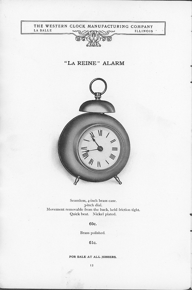 1904 Western Clock Mfg. Co. Catalog (missing pp. 21 - 24); La Salle; Illinois > 12. 1904 Western Clock Mfg. Co. Catalog (missing pp. 21 - 24); La Salle; Illinois; page 12