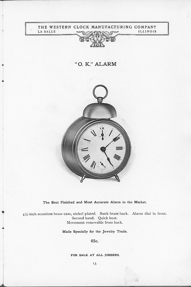 1904 Western Clock Mfg. Co. Catalog (missing pp. 21 - 24); La Salle; Illinois > 13. 1904 Western Clock Mfg. Co. Catalog (missing pp. 21 - 24); La Salle; Illinois; page 13