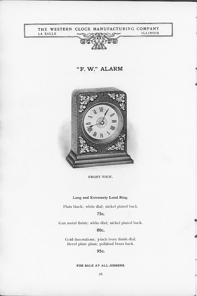 1904 Western Clock Mfg. Co. Catalog (missing pp. 21 - 24); La Salle; Illinois > 16. 1904 Western Clock Mfg. Co. Catalog (missing pp. 21 - 24); La Salle; Illinois; page 16