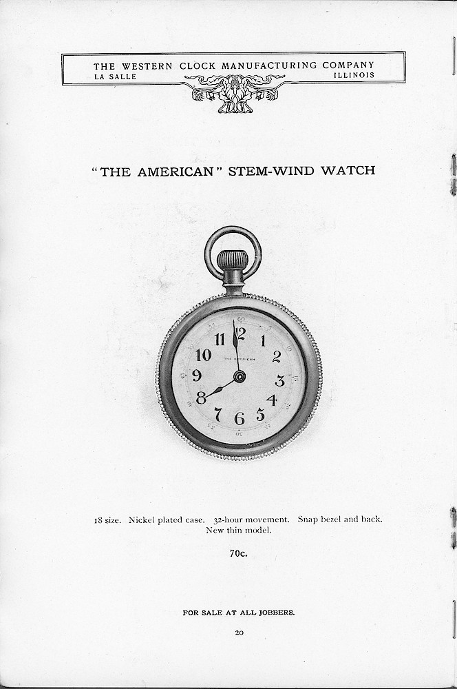 1904 Western Clock Mfg. Co. Catalog (missing pp. 21 - 24); La Salle; Illinois > 20. 1904 Western Clock Mfg. Co. Catalog (missing pp. 21 - 24); La Salle; Illinois; page 20