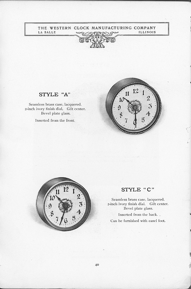 1904 Western Clock Mfg. Co. Catalog (missing pp. 21 - 24); La Salle; Illinois > 40. 1904 Western Clock Mfg. Co. Catalog (missing pp. 21 - 24); La Salle; Illinois; page 40