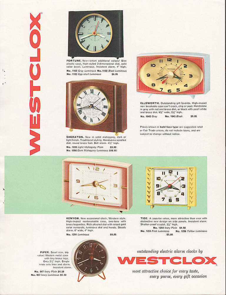 1958 Westclox Catalog; Westclox; La Salle; Illinois; Division of General Time Corporation > 7. 1958 Westclox Catalog, Price Lists and Assortment Catalog; Westclox; La Salle; Illinois; Division of General Time Corporaion; page 7