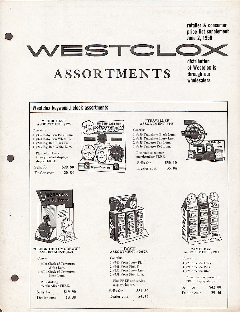 Westclox Assortments Price List June 2, 1958. > 1. Westclox Assortments Price List June 2, 1958, page 1