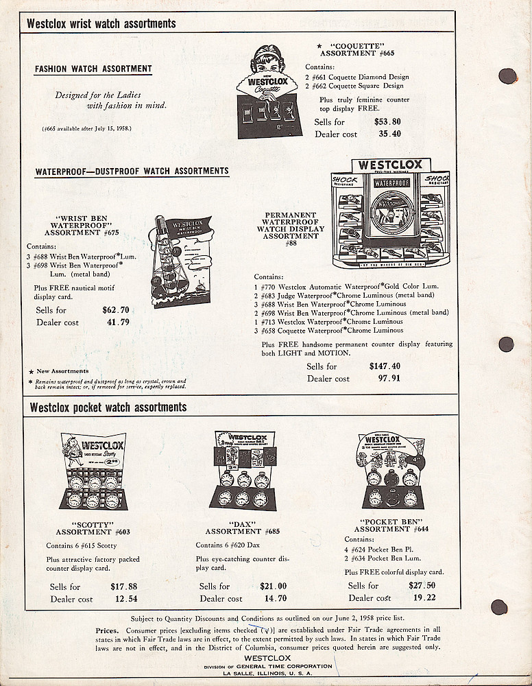 Westclox Assortments Price List June 2, 1958. > 4. Westclox Assortments Price List June 2, 1958, page  4