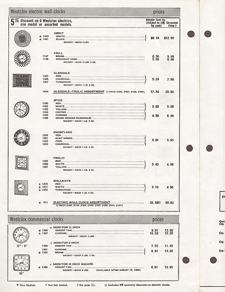 Westclox Price List June 2, 1958. Keywind alarm clocks, pocket watches, wrist watches, specialty items. > 6. Westclox Price List June 2, 1958. Keywind alarm clocks, pocket watches, wrist watches, specialty items. page 6