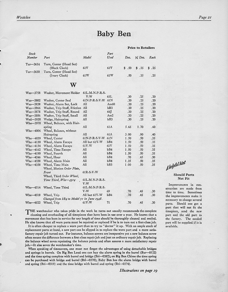 1950, First Aid for Injured Westclox; Westclox, Division of General Time Corporation, LaSalle, Illinois, USA > 21. 1950, First Aid for Injured Westclox; Westclox, Division of General Time Corporation, LaSalle, Illinois, USA; page 21