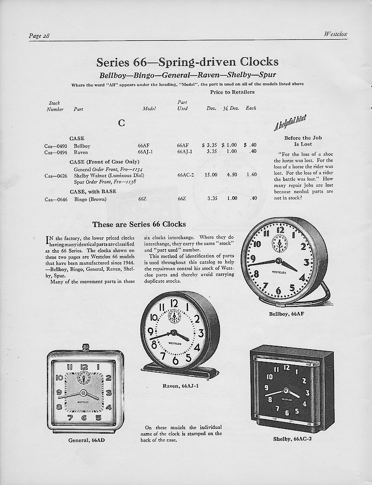 1950, First Aid for Injured Westclox; Westclox, Division of General Time Corporation, LaSalle, Illinois, USA > 28. 1950, First Aid for Injured Westclox; Westclox, Division of General Time Corporation, LaSalle, Illinois, USA; page 28
