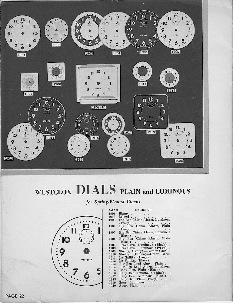 1943, Illustrated Catalog of Westclox Materials; Henry Paulson & Co.; 37 S. Wabash Ave.; Chicago > 22. 1943, Illustrated Catalog of Westclox Materials; Henry Paulson & Co.; 37 S. Wabash Ave.; Chicago; page 22