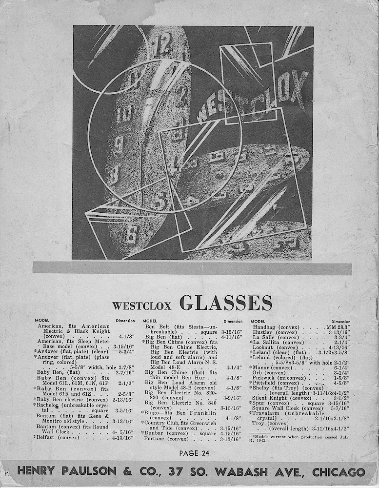 1943, Illustrated Catalog of Westclox Materials; Henry Paulson & Co.; 37 S. Wabash Ave.; Chicago > 24. 1943, Illustrated Catalog of Westclox Materials; Henry Paulson & Co.; 37 S. Wabash Ave.; Chicago; page 24