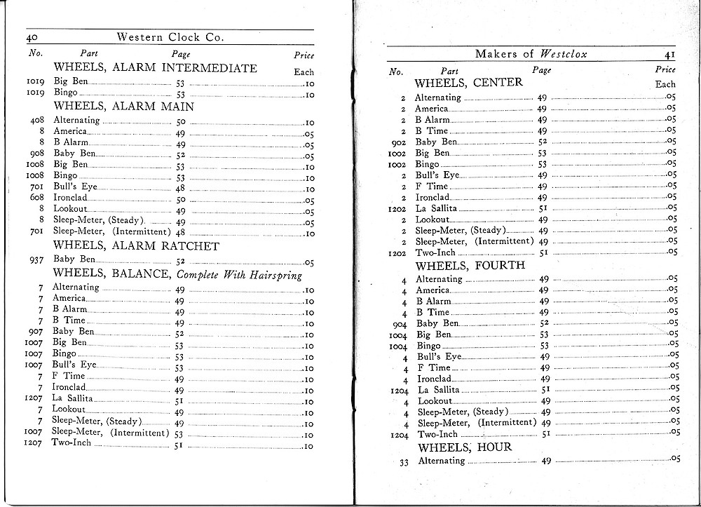 1916 Material Catalog, Western Clock Co., (ca. 1916) > 40 - 41. 1916 Material Catalog, Western Clock Co., (ca. 1916); pages 40 - 41
