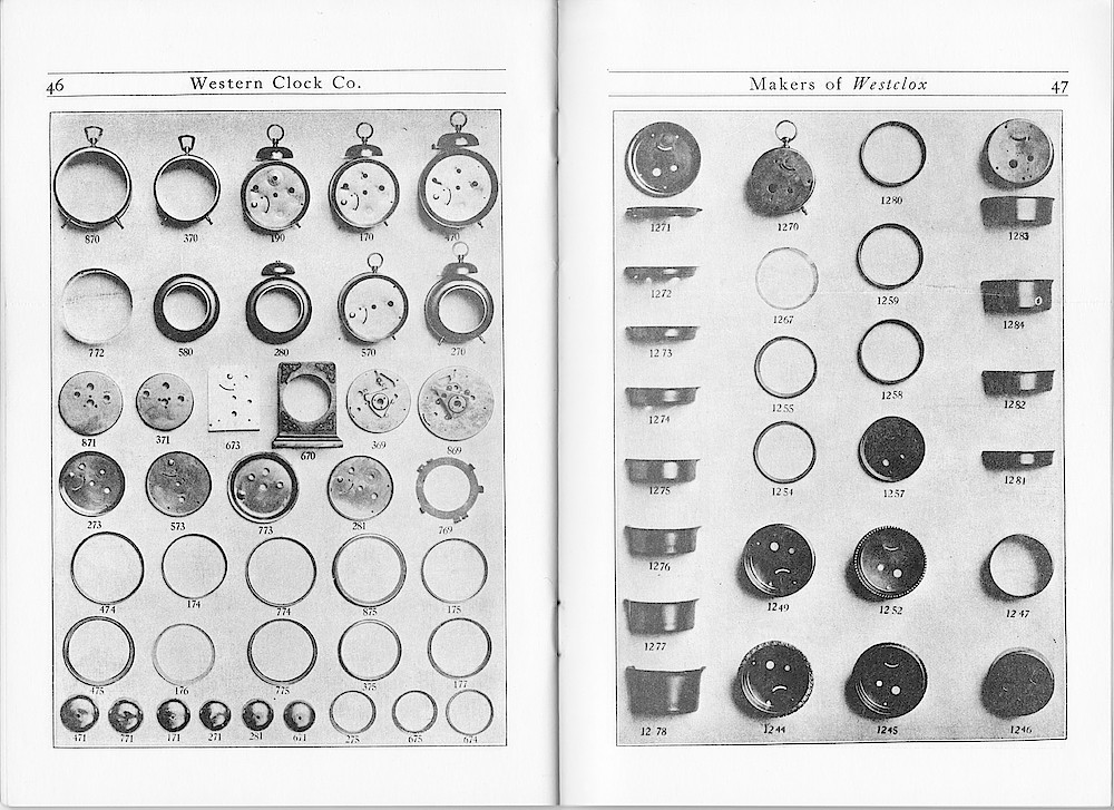 1916 Material Catalog, Western Clock Co., (ca. 1916) > 46 - 47. 1916 Material Catalog, Western Clock Co., (ca. 1916); pages 46 - 47