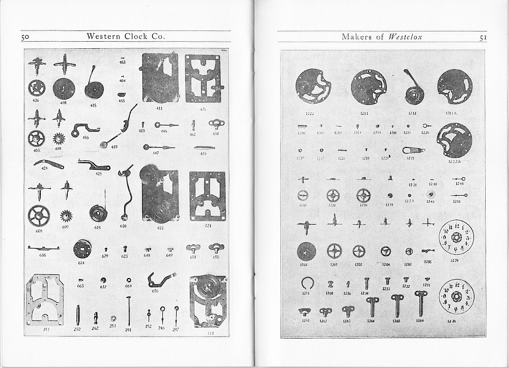 1916 Material Catalog, Western Clock Co., (ca. 1916) > 50 - 51. 1916 Material Catalog, Western Clock Co., (ca. 1916); pages 50 - 51