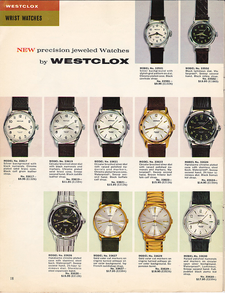 1963 - 1964 Westclox Clock and Watch Catalog, USA; Westclox; LaSalle - Peru Illinois > 18. 1963 - 1964 Westclox Clock and Watch Catalog, USA; Westclox; LaSalle - Peru Illinois; page 18