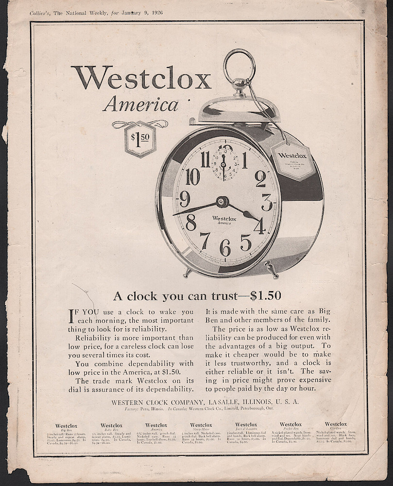 Clock & Watch Advertisement: January 9, 1926 Colliers Magazine,