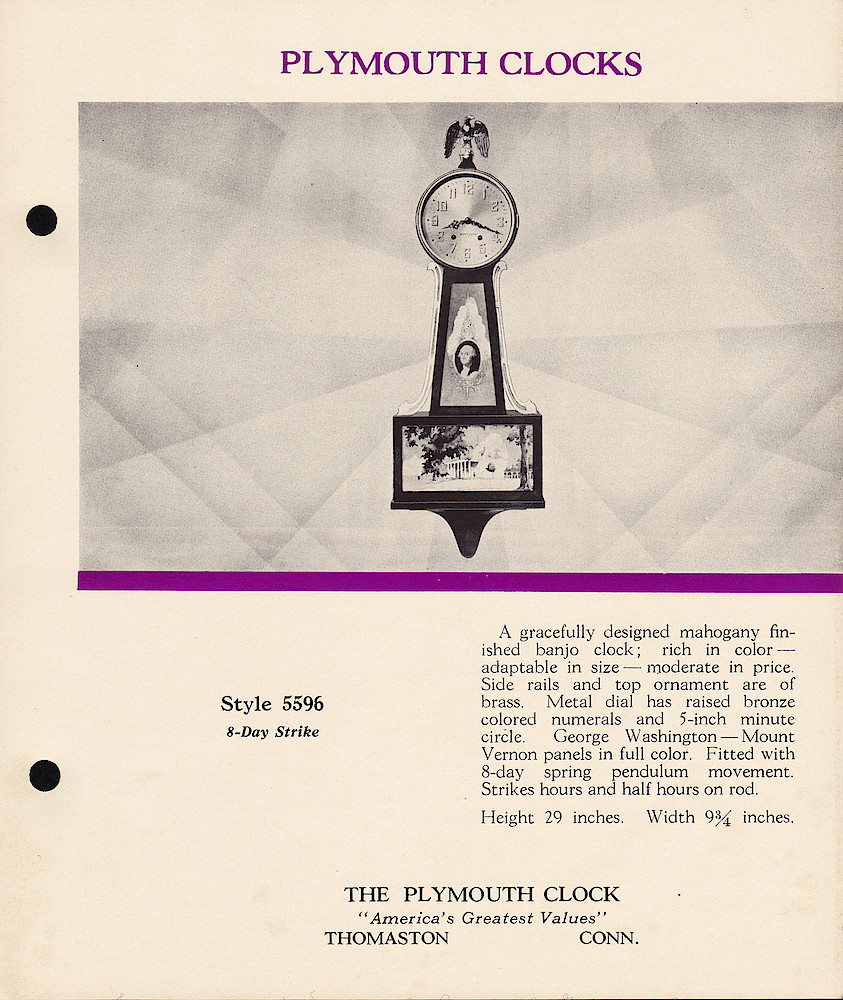 Plymouth Clocks, Electric and Key-Wound, Americas Greatest Values; The Plymouth Clock; Thomaston; Conn. > 4. 1940, Plymouth Clocks, Electric and Key-Wound, "America's Greatest Values"; The Plymouth Clock; Thomaston; Conn., (ca. 1940); page 4