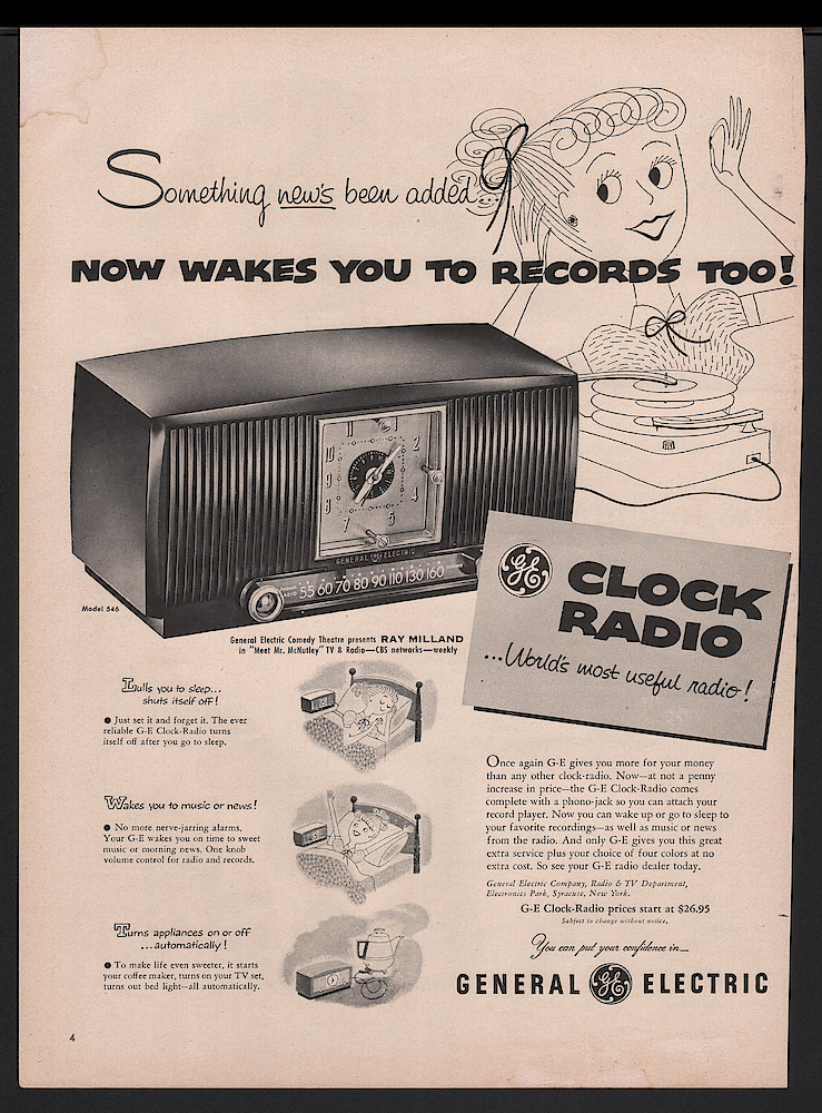 1953-p4-GE-Clock-Radio. Year 1953 p. 4. Year 1953 p. 4