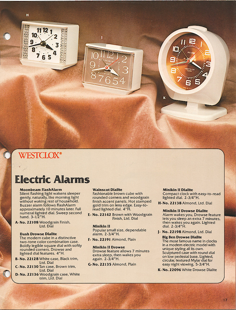Westclox 1982 Catalog > 17. 1982 Westclox Catalog, Copyright 1982, Westclox® Division of General Time Corporation, a Talley Industries Company, Norcross, Georgia, 30092; page 17