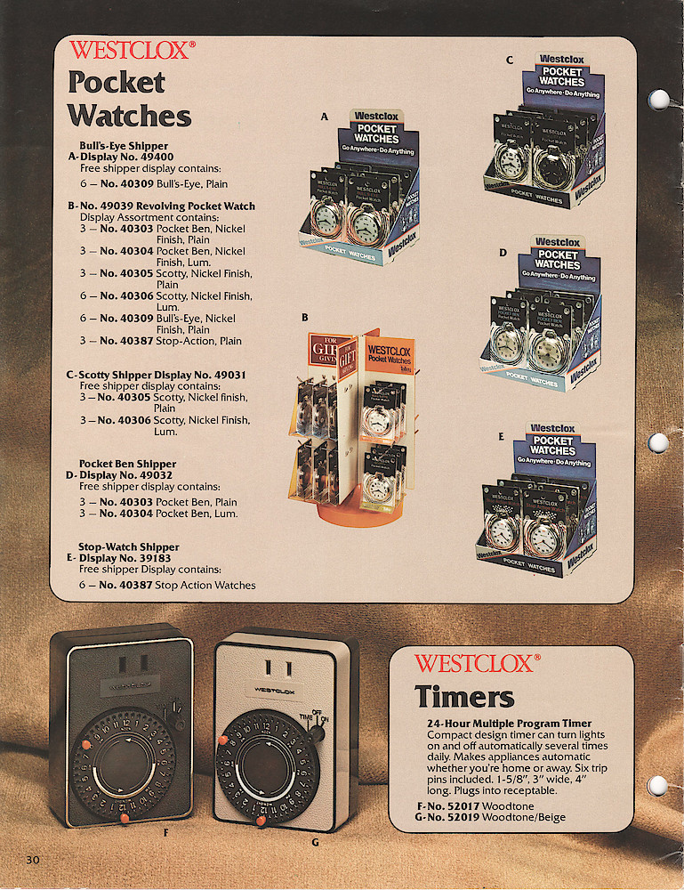 Westclox 1982 Catalog > 30. 1982 Westclox Catalog, Copyright 1982, Westclox® Division of General Time Corporation, a Talley Industries Company, Norcross, Georgia, 30092; page 30