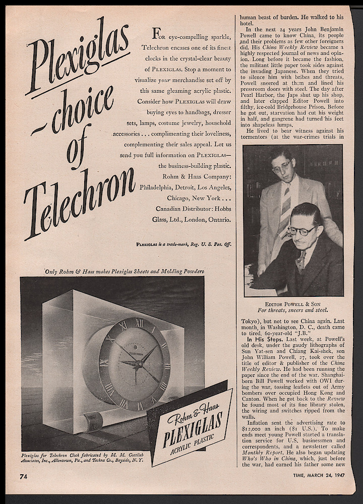 March 24, 1947 Time Magazine, p. 74