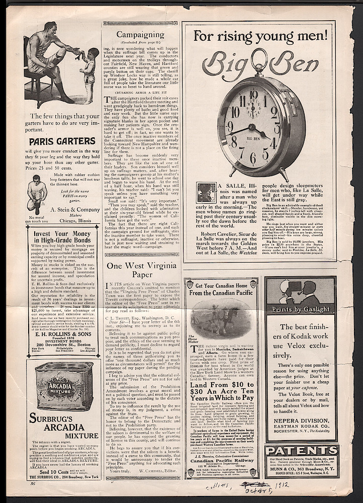 October 5, 1912 Colliers Magazine, p. 35. October 5, 1912 Collier's Magazine, p. 35