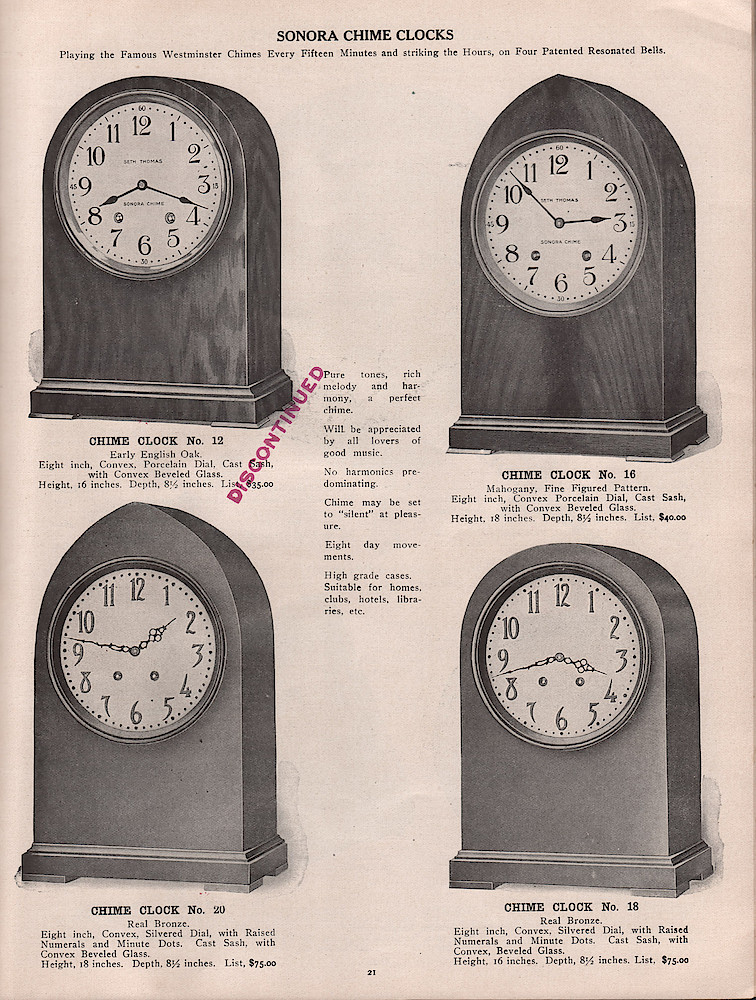 1909 - 1910 Seth Thomas Clock Company Catalog No. 675 > 21. 1909 - 1910 Seth Thomas Clock Company Catalog No. 675.; page 21