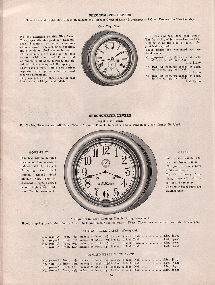 1909 - 1910 Seth Thomas Clock Company Catalog No. 675 > 70. 1909 - 1910 Seth Thomas Clock Company Catalog No. 675.; page 70