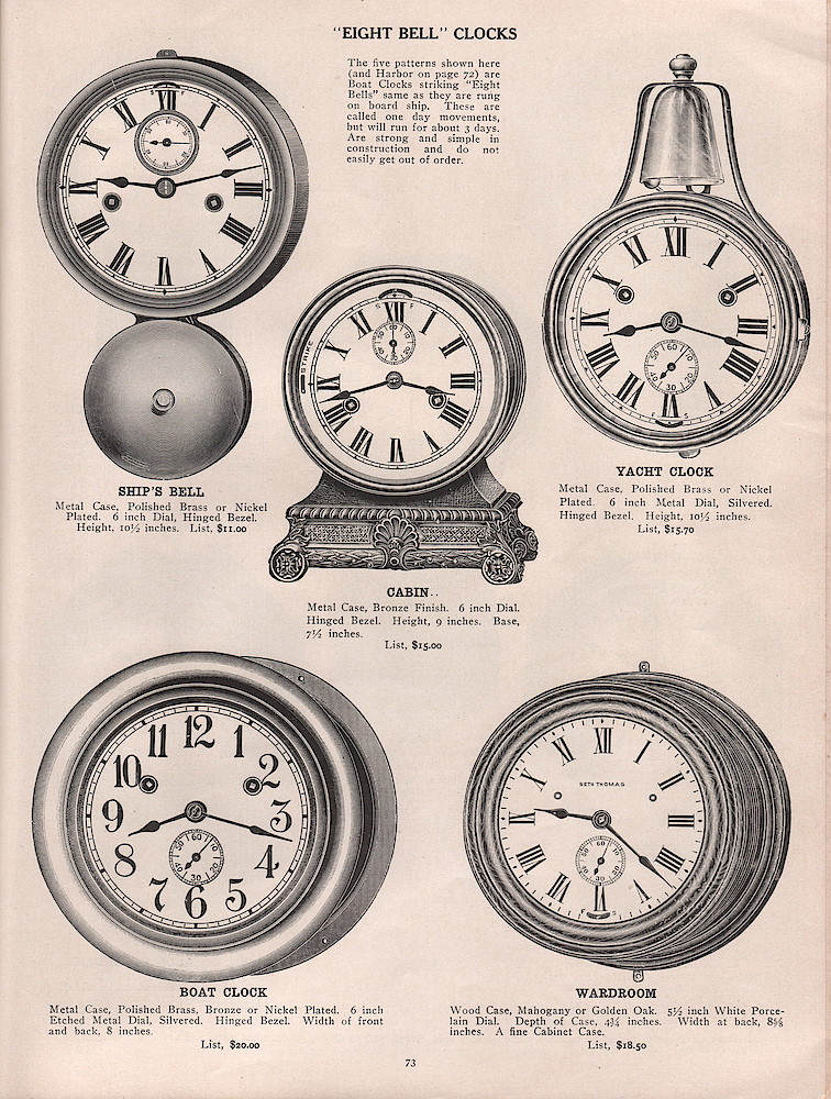 1909 - 1910 Seth Thomas Clock Company Catalog No. 675 > 73. 1909 - 1910 Seth Thomas Clock Company Catalog No. 675.; page 73