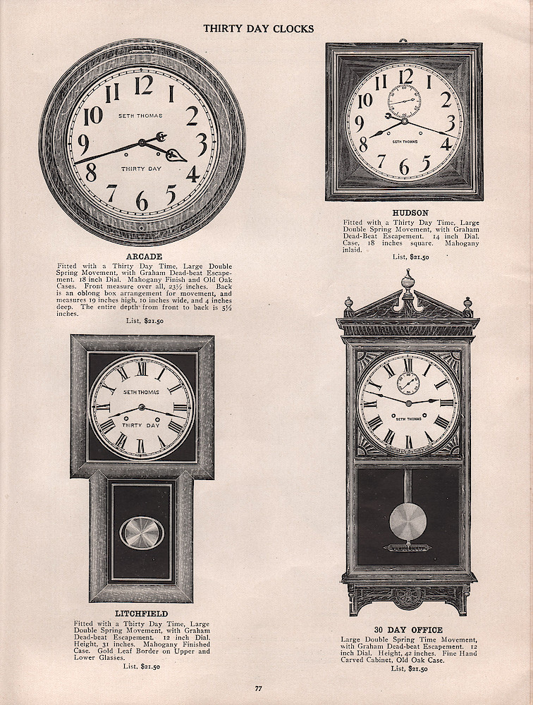 1909 - 1910 Seth Thomas Clock Company Catalog No. 675 > 77. 1909 - 1910 Seth Thomas Clock Company Catalog No. 675.; page 77