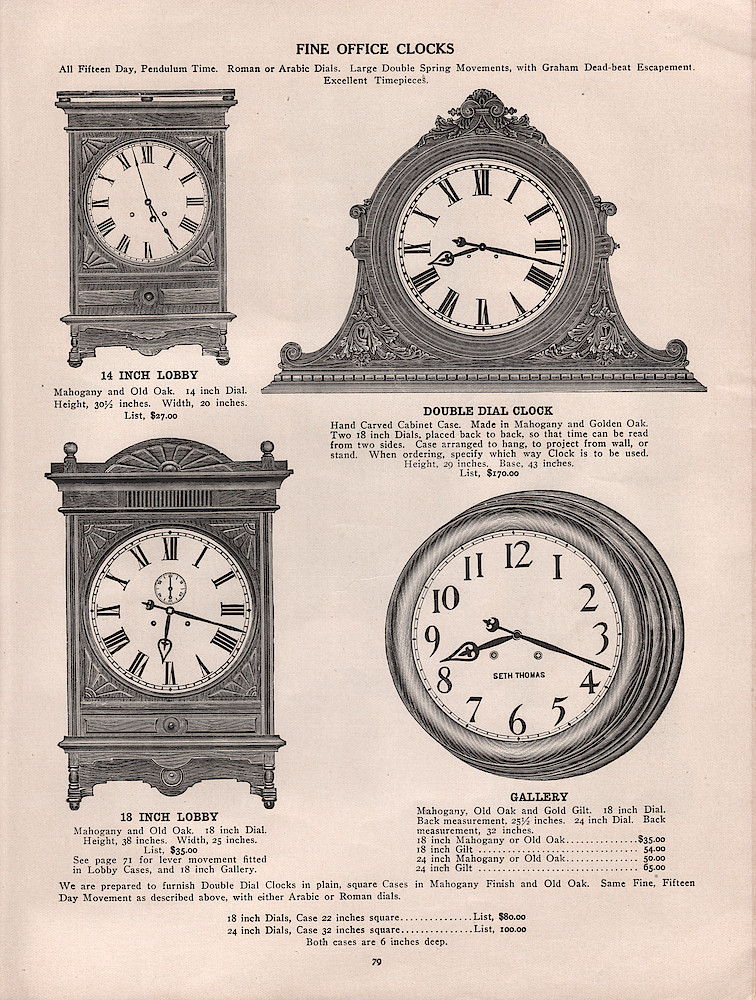 1909 - 1910 Seth Thomas Clock Company Catalog No. 675 > 79. 1909 - 1910 Seth Thomas Clock Company Catalog No. 675.; page 79