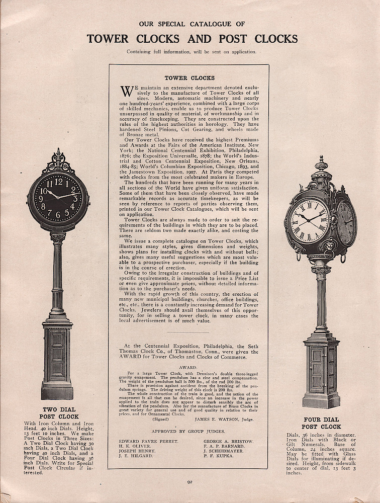1909 - 1910 Seth Thomas Clock Company Catalog No. 675 > 92. 1909 - 1910 Seth Thomas Clock Company Catalog No. 675.; page 92