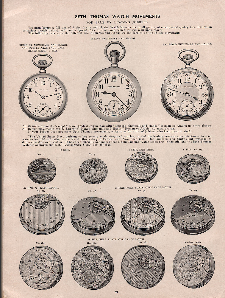 1909 - 1910 Seth Thomas Clock Company Catalog No. 675 > 94. 1909 - 1910 Seth Thomas Clock Company Catalog No. 675.; page 94