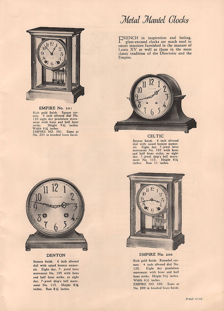 1926 Seth Thomas Clock Company, Catalog of Mantel Clocks, No. 777. > 9. 1926 Seth Thomas Clock Company, Catalog of Mantel Clocks, No. 777.; page 9