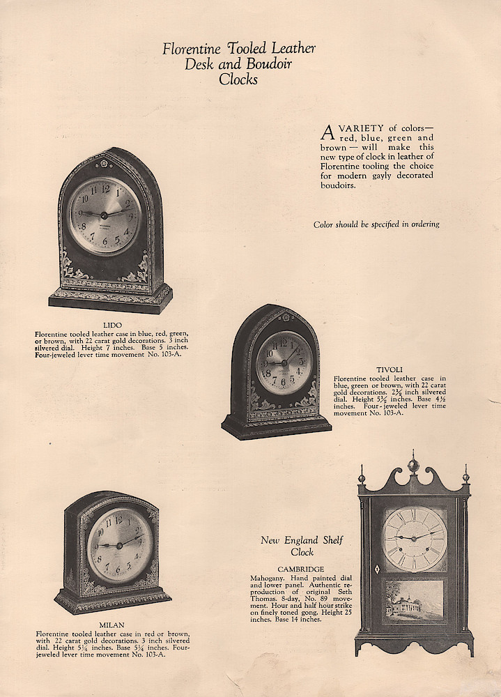 Clock & Watch Catalog Page: Ca. 1927 Supplement A to Seth Thomas Clock ...