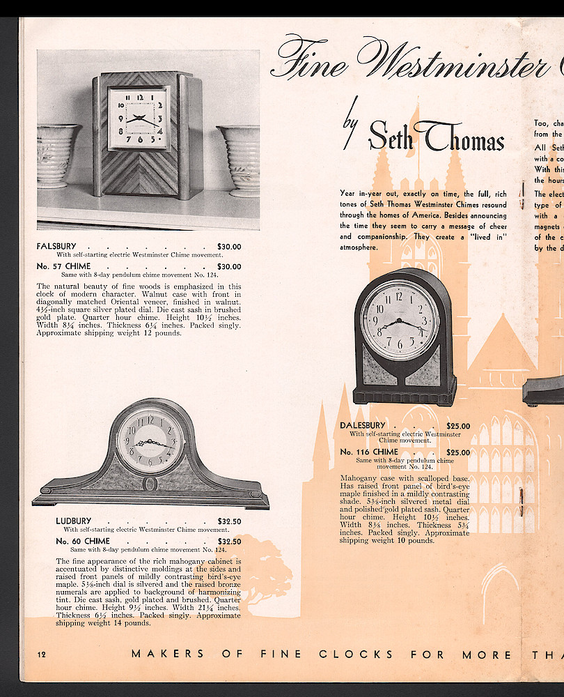 Seth Thomas Clocks for 1939. Self Starting Electric and Key Wound > 12