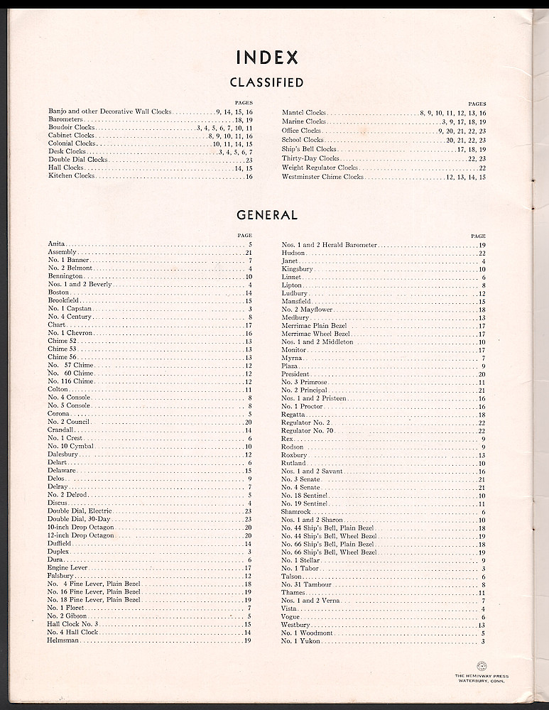 Seth Thomas Clocks for 1939. Self Starting Electric and Key Wound > 24