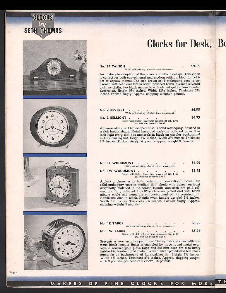 Seth Thomas Clocks for 1940. Self Starting Electric and Key Wound. Includes price list. > 4