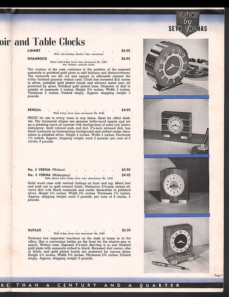 Seth Thomas Clocks for 1940. Self Starting Electric and Key Wound. Includes price list. > 7