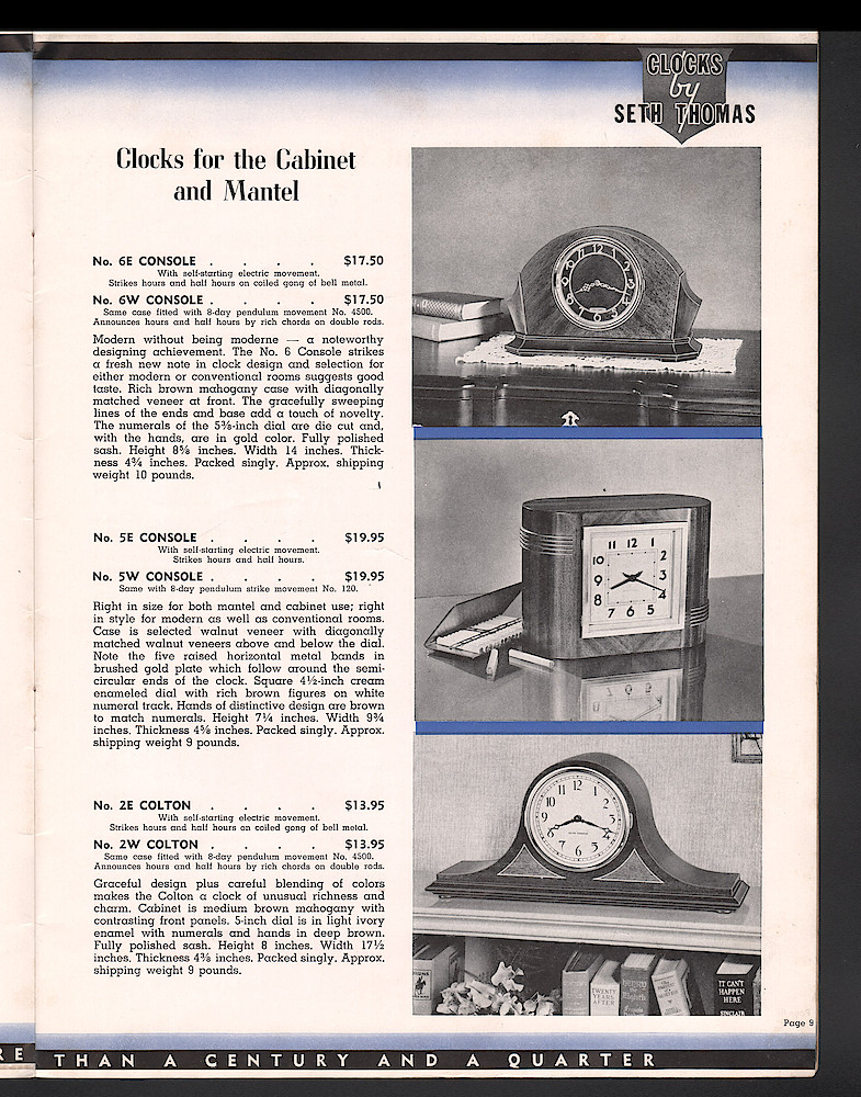 Seth Thomas Clocks for 1940. Self Starting Electric and Key Wound. Includes price list. > 9