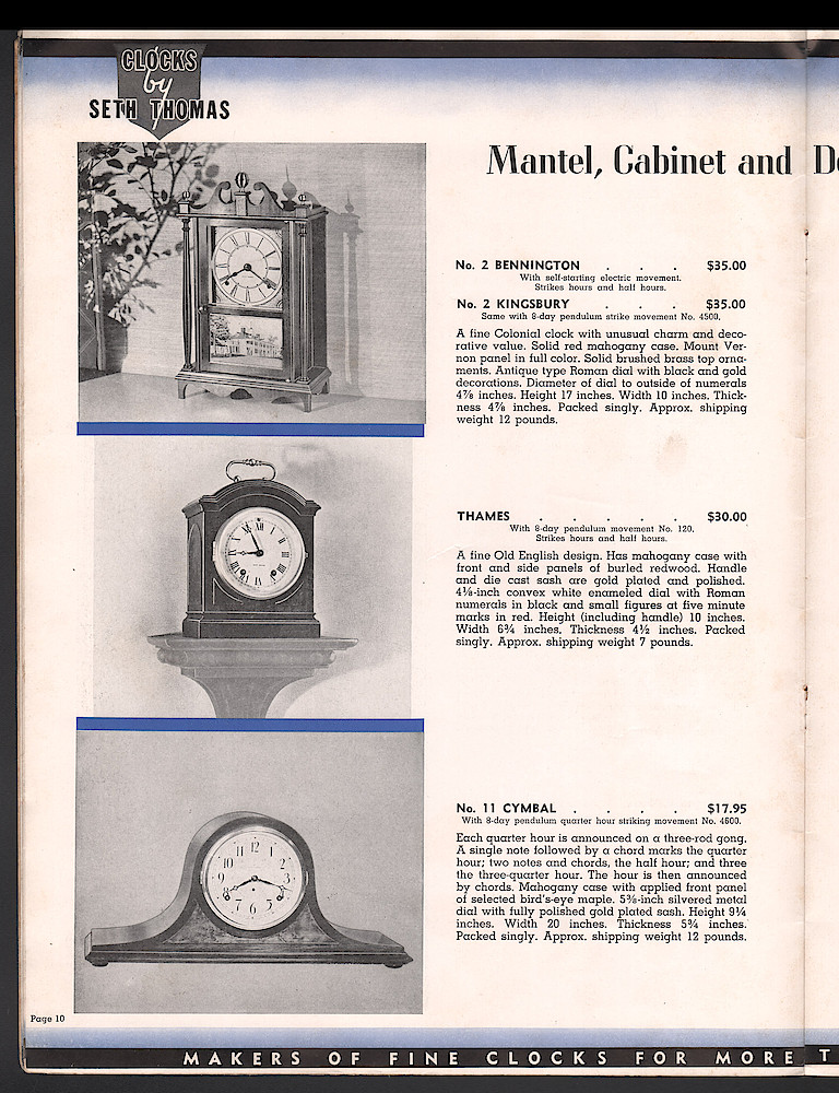 Seth Thomas Clocks for 1940. Self Starting Electric and Key Wound. Includes price list. > 10