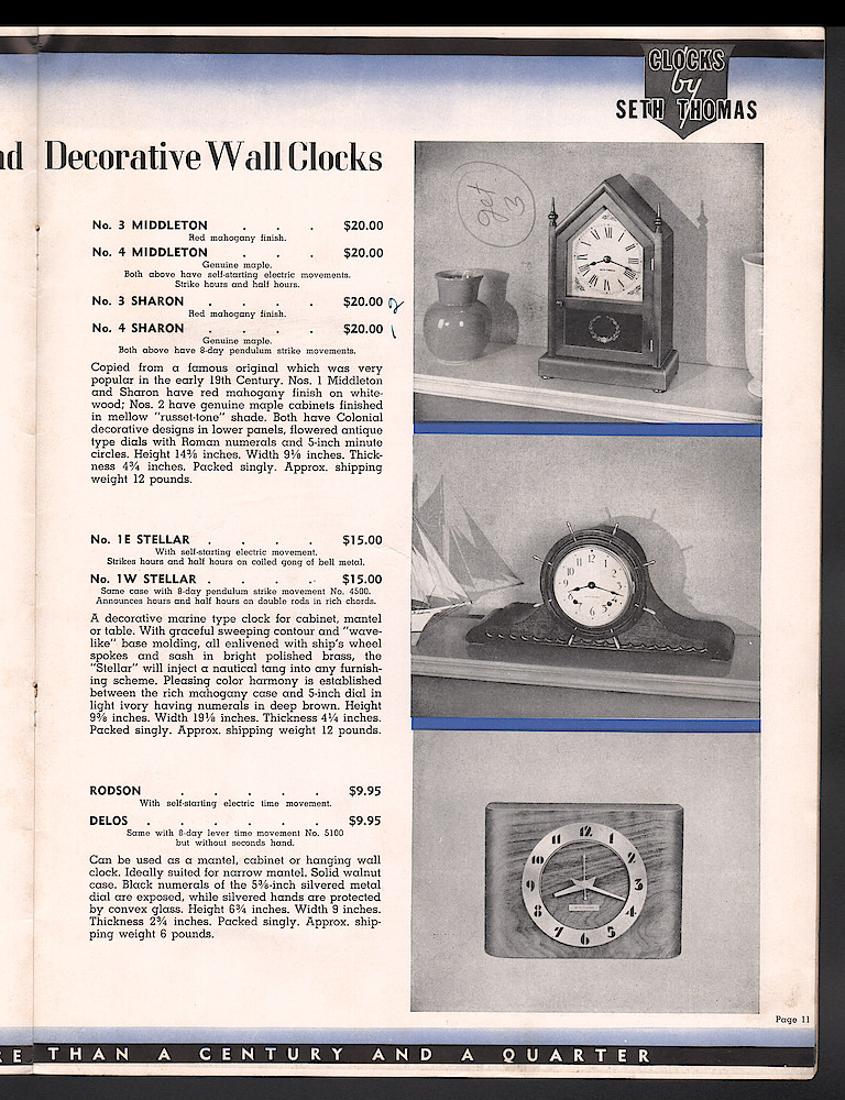 Seth Thomas Clocks for 1940. Self Starting Electric and Key Wound. Includes price list. > 11