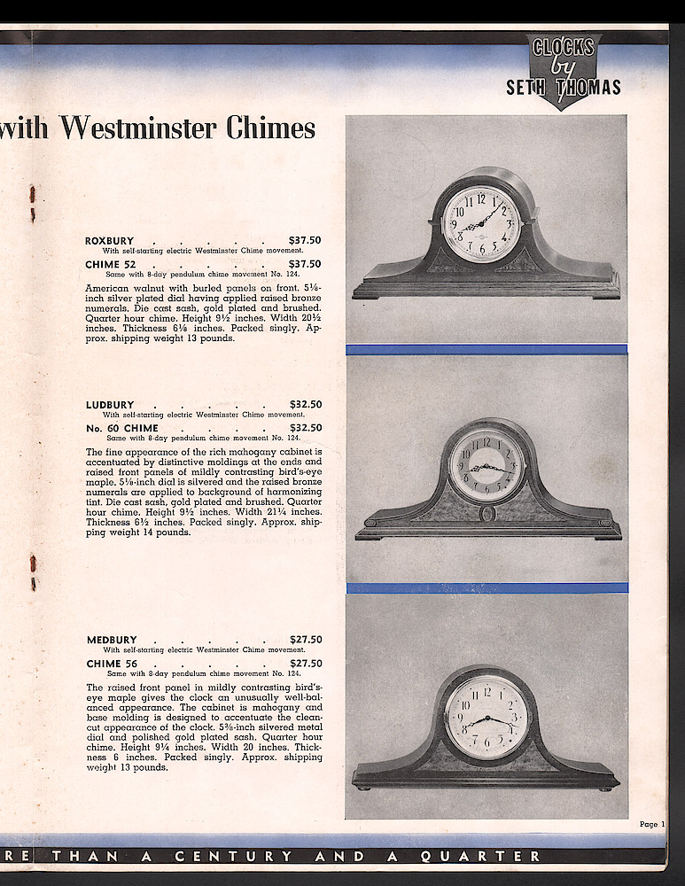 Seth Thomas Clocks for 1940. Self Starting Electric and Key Wound. Includes price list. > 13