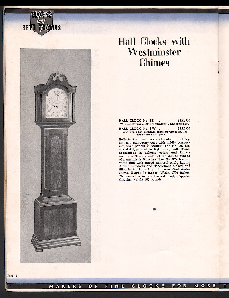 Seth Thomas Clocks for 1940. Self Starting Electric and Key Wound. Includes price list. > 14