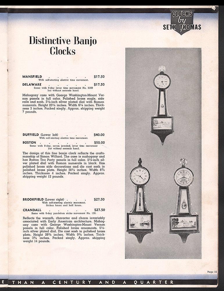 Seth Thomas Clocks for 1940. Self Starting Electric and Key Wound. Includes price list. > 15