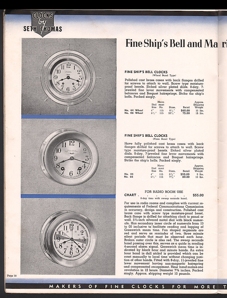 Seth Thomas Clocks for 1940. Self Starting Electric and Key Wound. Includes price list. > 18