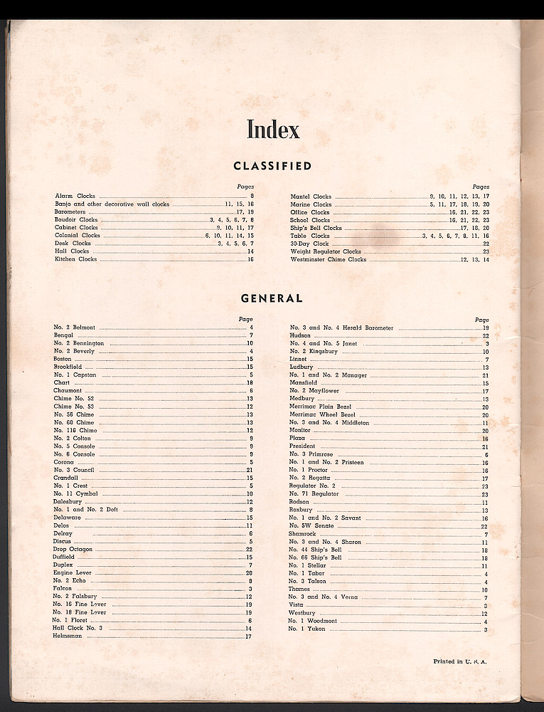 Seth Thomas Clocks for 1940. Self Starting Electric and Key Wound. Includes price list. > 24