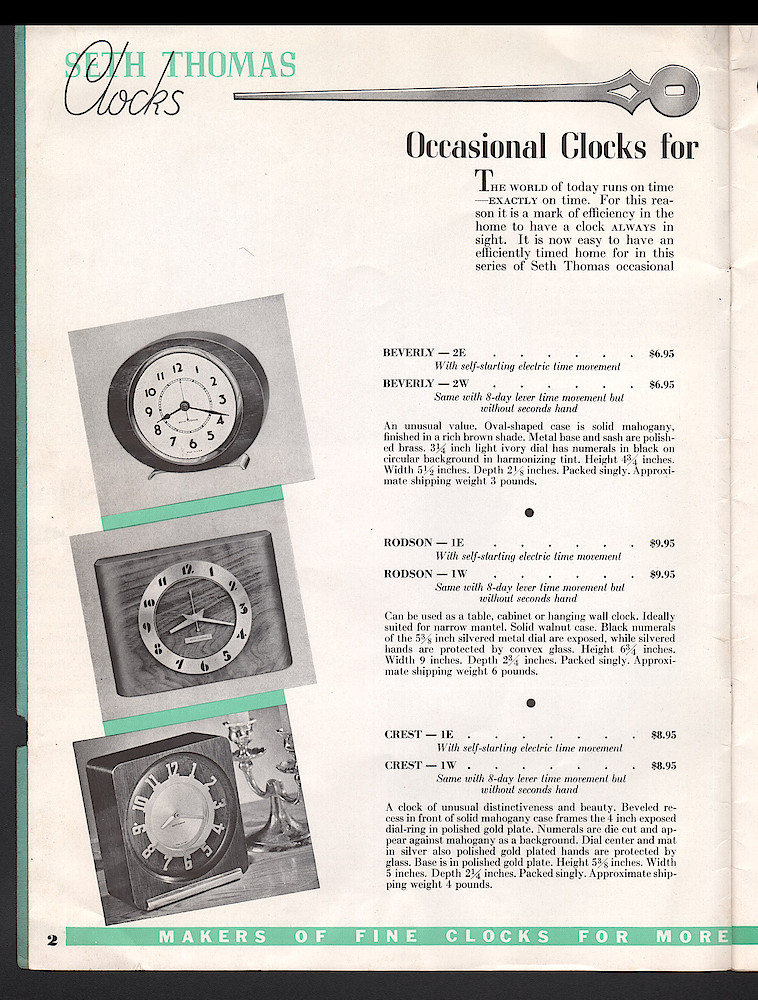 Seth Thomas Clocks, Electric and Key Wound. Includes price list. > 2